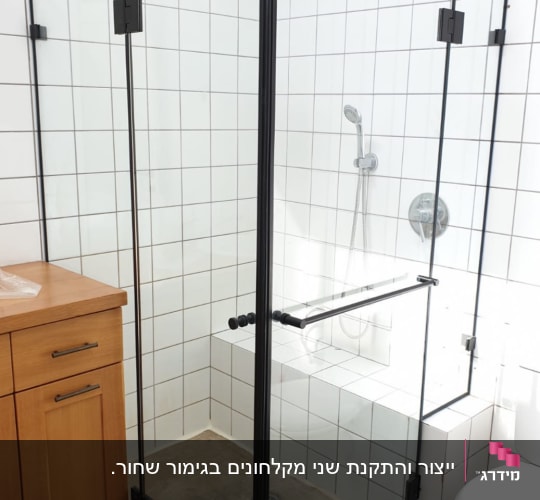 מקלחון זכוכית עם ראש מקלחת וכיור